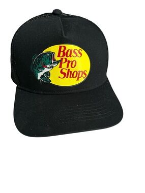 Bass Pro Shops Black Cap with Yellow Logo and Fish Graphic